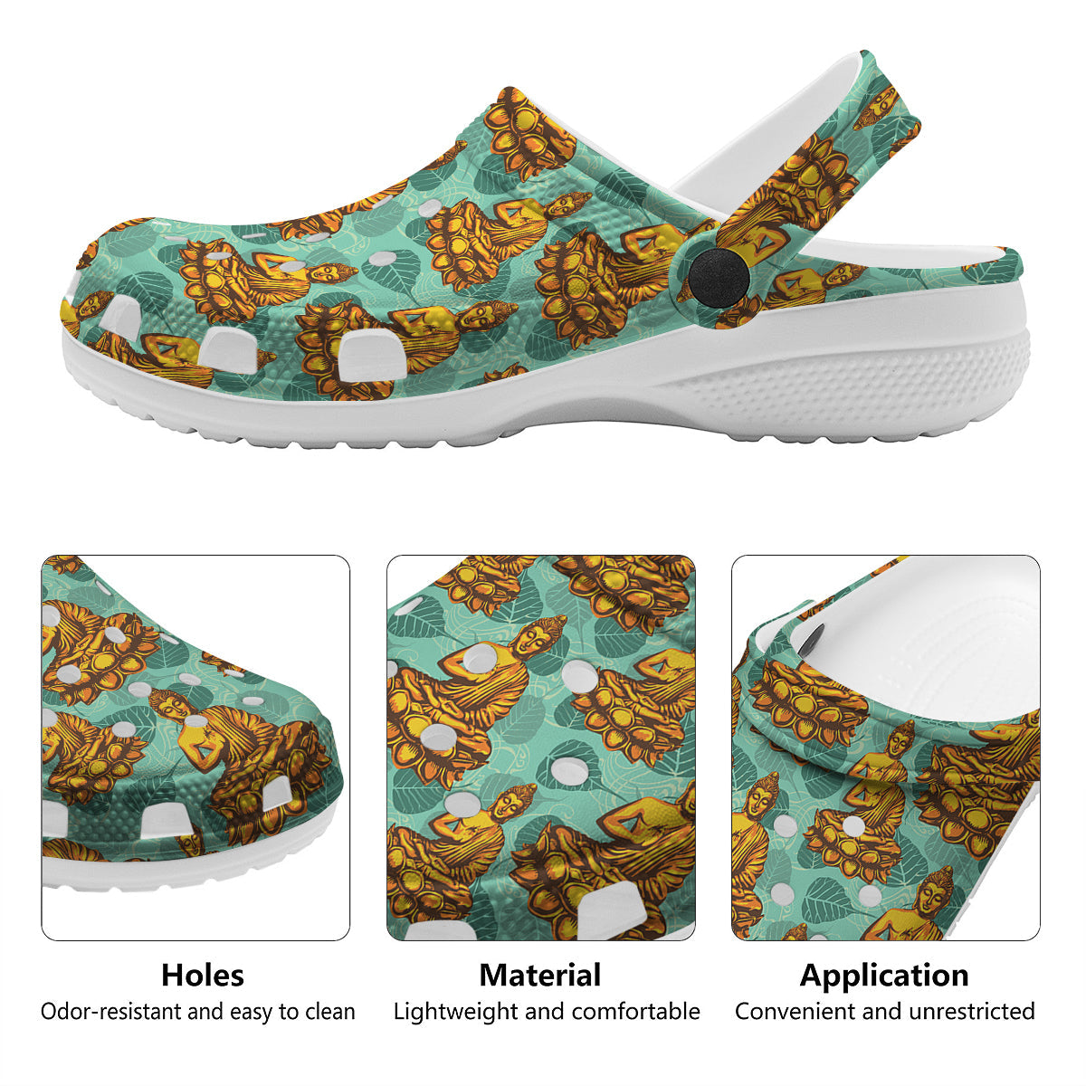 Buddha Sits On The Leaf Print Pattern Clog-grizzshop