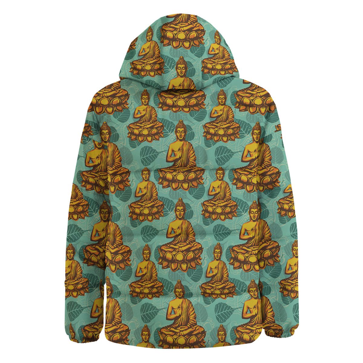 Buddha Sits On The Leaf Print Pattern Down Jacket-grizzshop