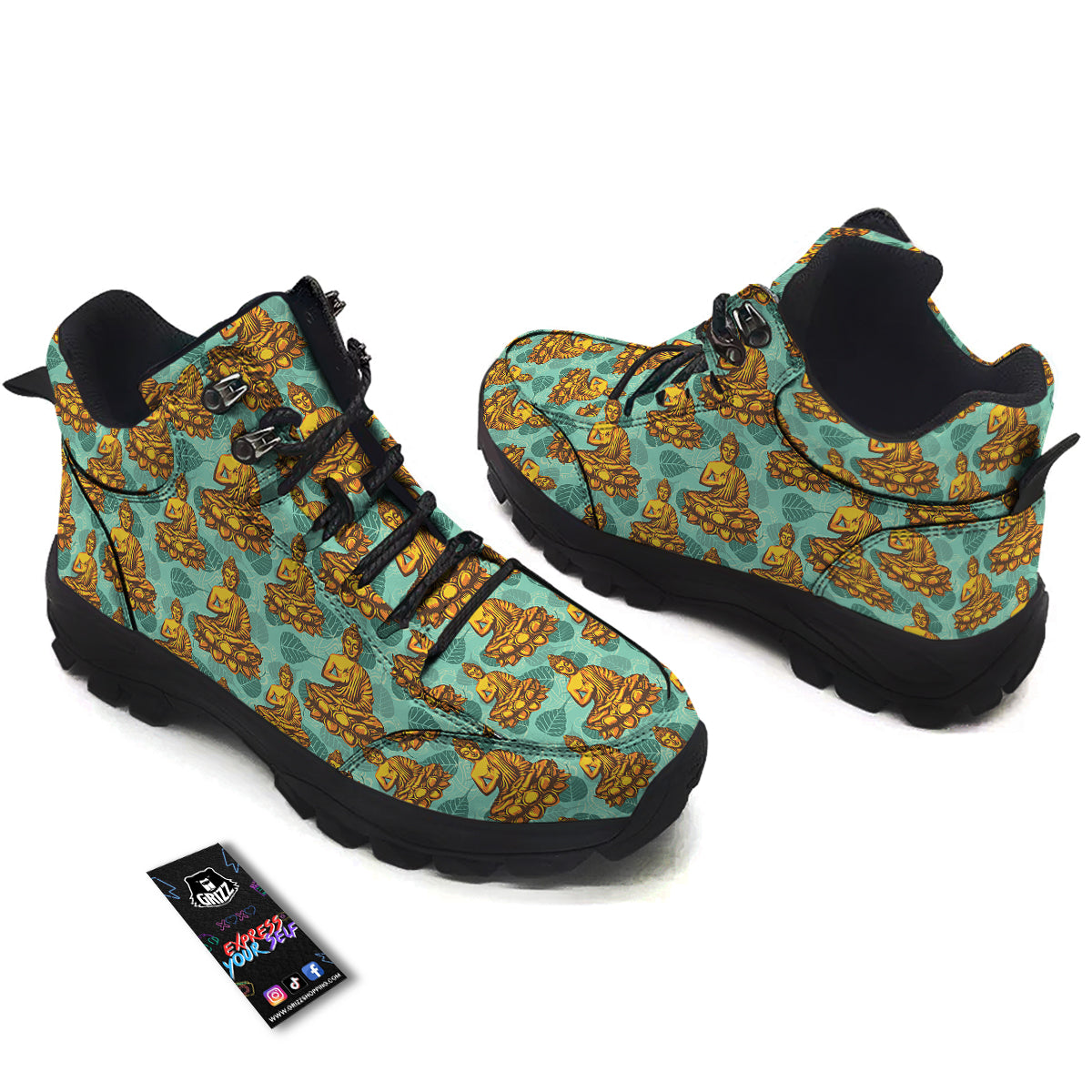 Buddha Sits On The Leaf Print Pattern Hiking Shoes-grizzshop