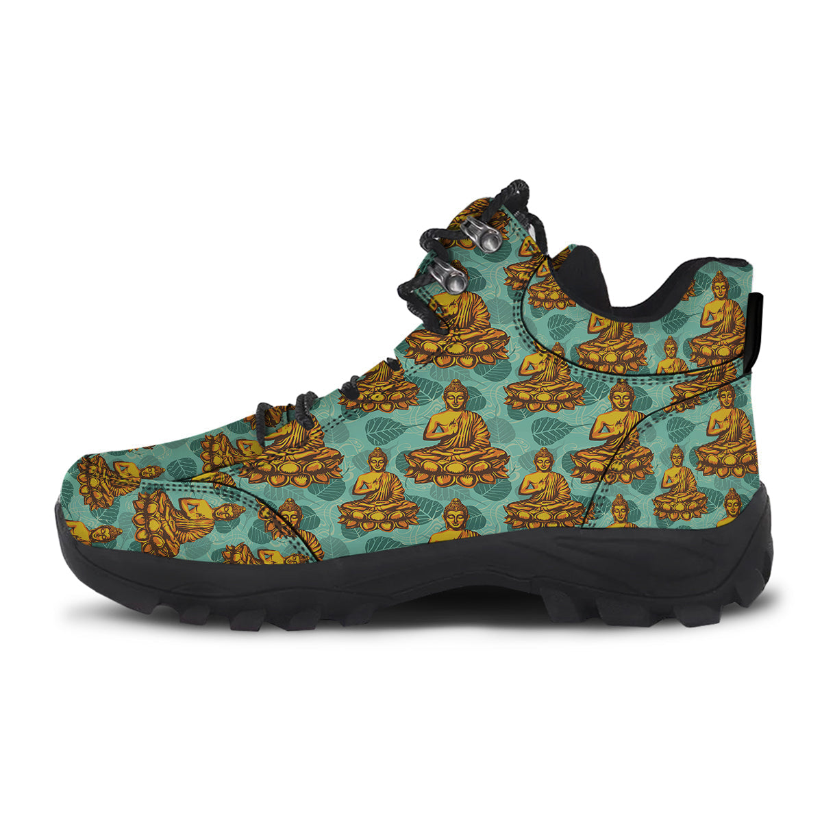 Buddha Sits On The Leaf Print Pattern Hiking Shoes-grizzshop