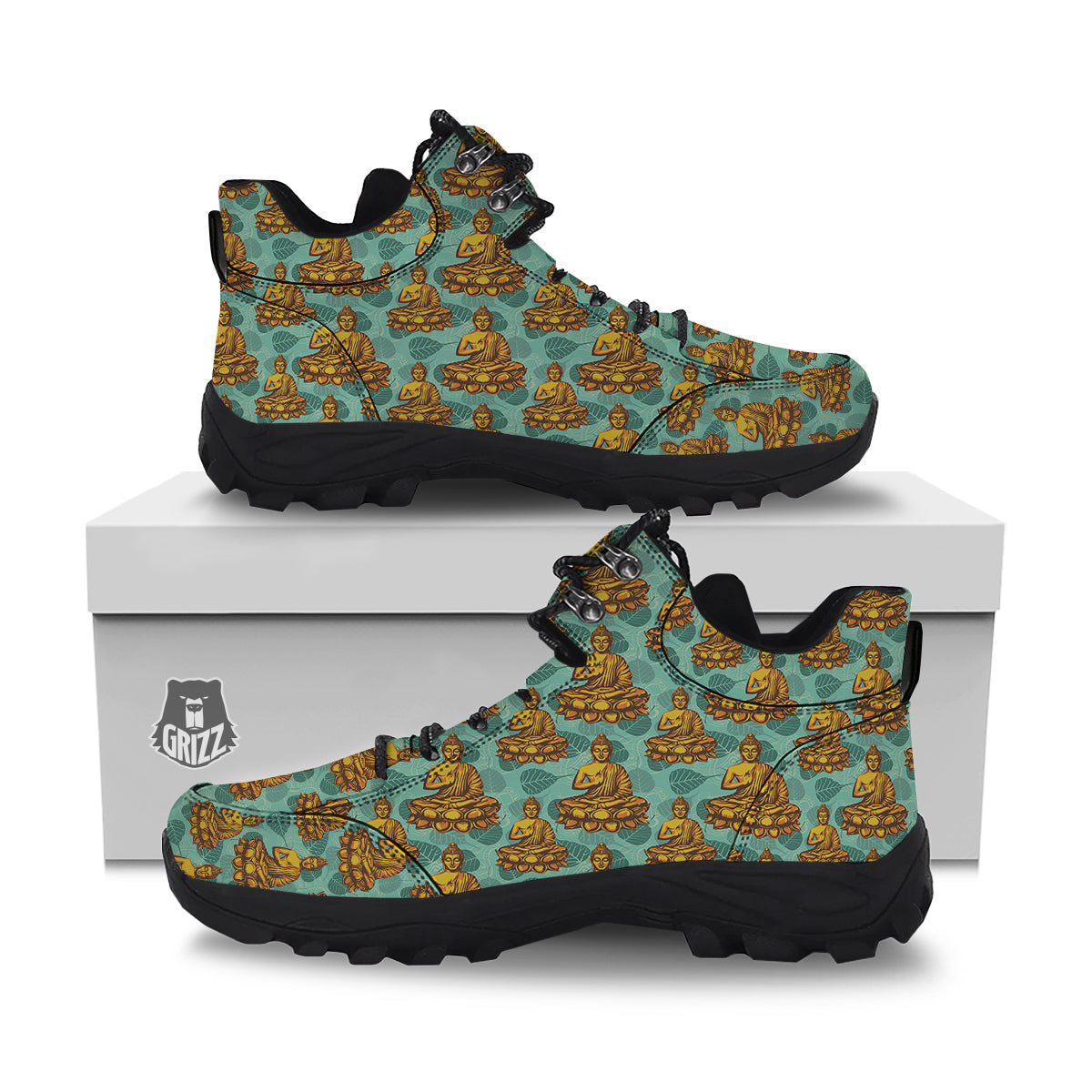 Buddha Sits On The Leaf Print Pattern Hiking Shoes-grizzshop