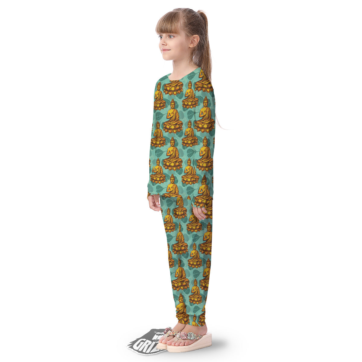 Buddha Sits On The Leaf Print Pattern Kid's Pajamas-grizzshop