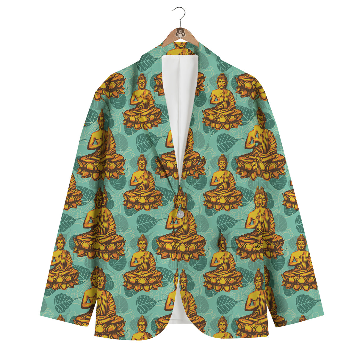 Buddha Sits On The Leaf Print Pattern Men's Blazer-grizzshop