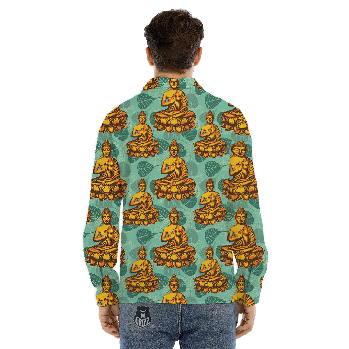 Buddha Sits On The Leaf Print Pattern Men's Dress Shirts-grizzshop