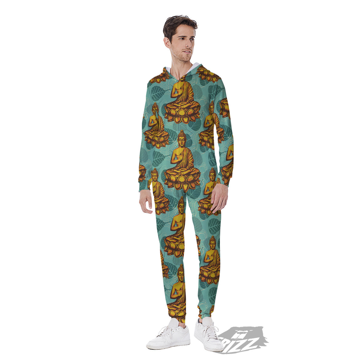 Buddha Sits On The Leaf Print Pattern Men's Jumpsuit-grizzshop