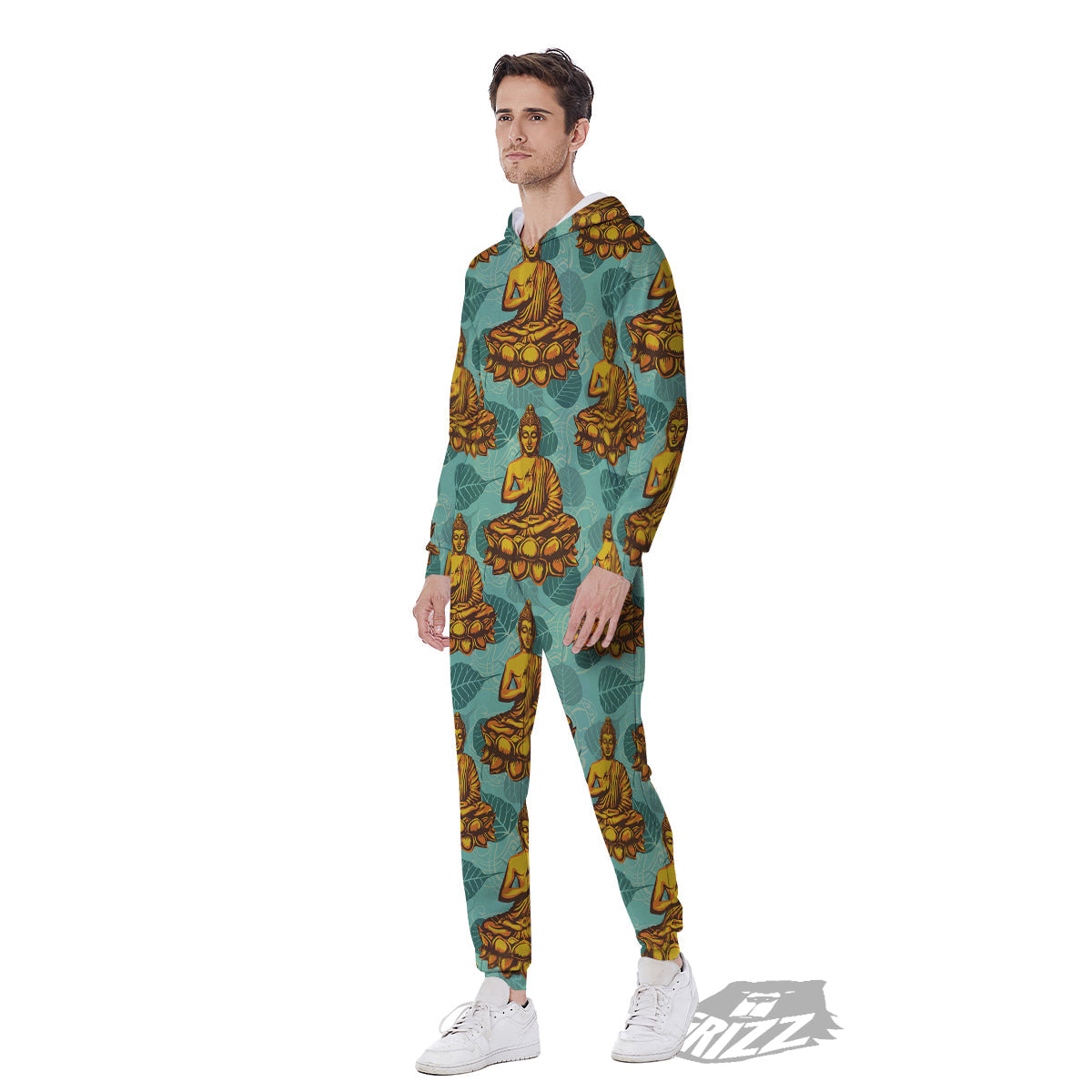 Buddha Sits On The Leaf Print Pattern Men's Jumpsuit-grizzshop