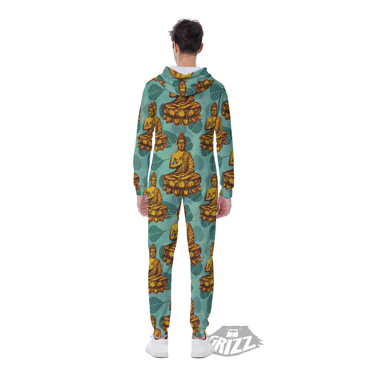 Buddha Sits On The Leaf Print Pattern Men's Jumpsuit-grizzshop