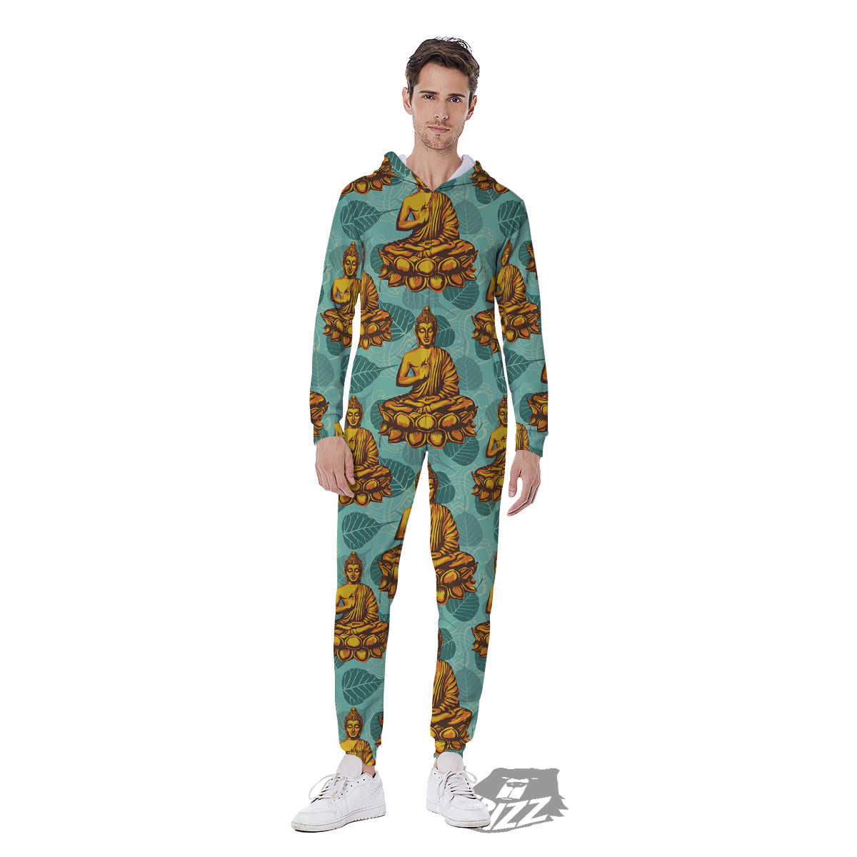 Buddha Sits On The Leaf Print Pattern Men's Jumpsuit-grizzshop