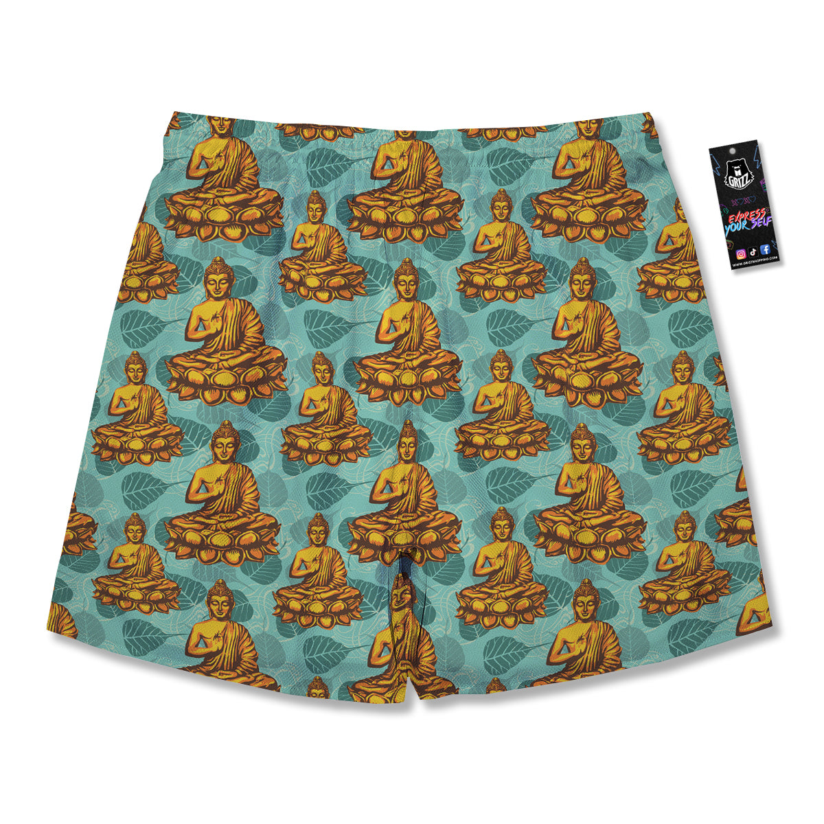 Buddha Sits On The Leaf Print Pattern Men's Running Shorts-grizzshop