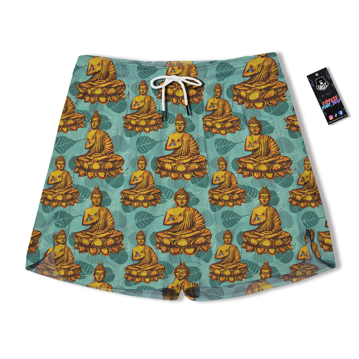 Buddha Sits On The Leaf Print Pattern Men's Running Shorts-grizzshop