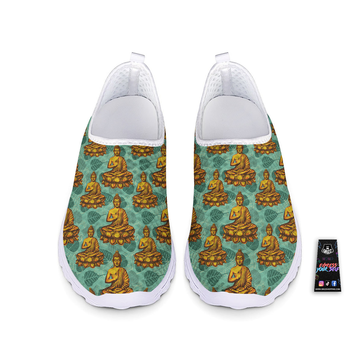 Buddha Sits On The Leaf Print Pattern Nurse Shoes-grizzshop