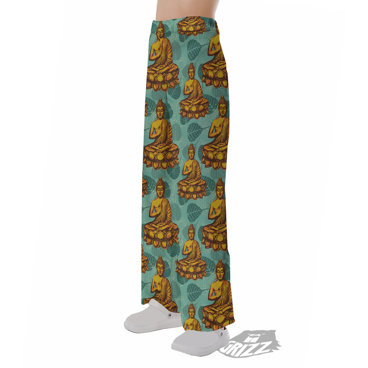 Buddha Sits On The Leaf Print Pattern Pajama Pants-grizzshop