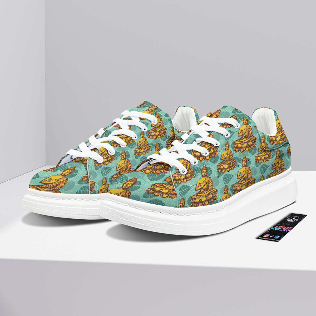 Buddha Sits On The Leaf Print Pattern Platform Shoes-grizzshop