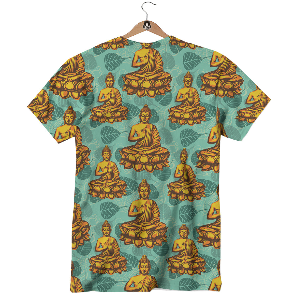 Buddha Sits On The Leaf Print Pattern T-Shirt-grizzshop