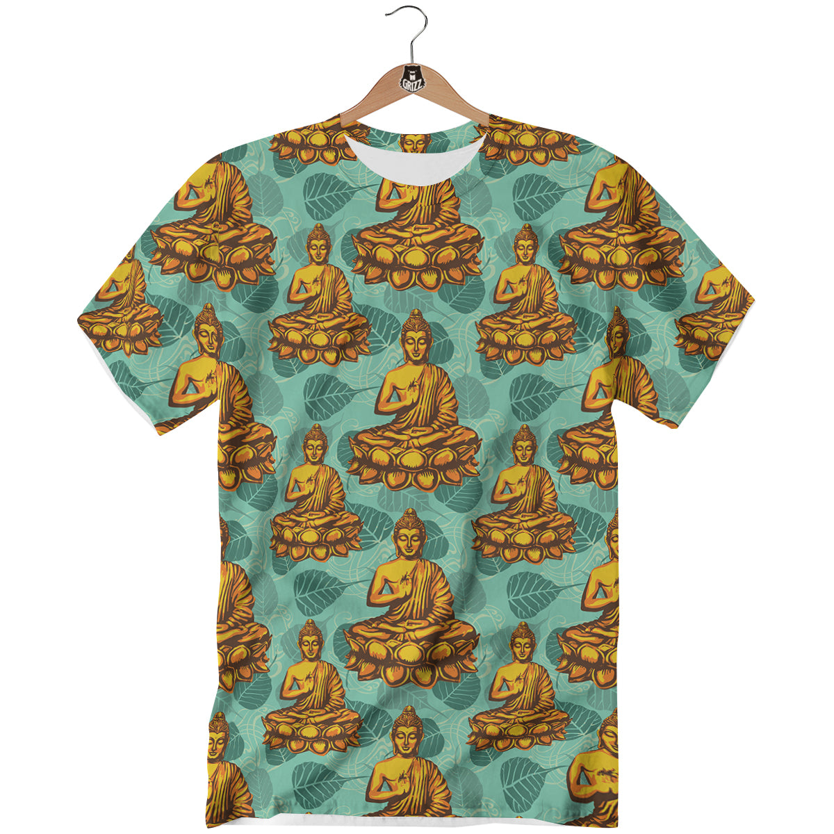 Buddha Sits On The Leaf Print Pattern T-Shirt-grizzshop