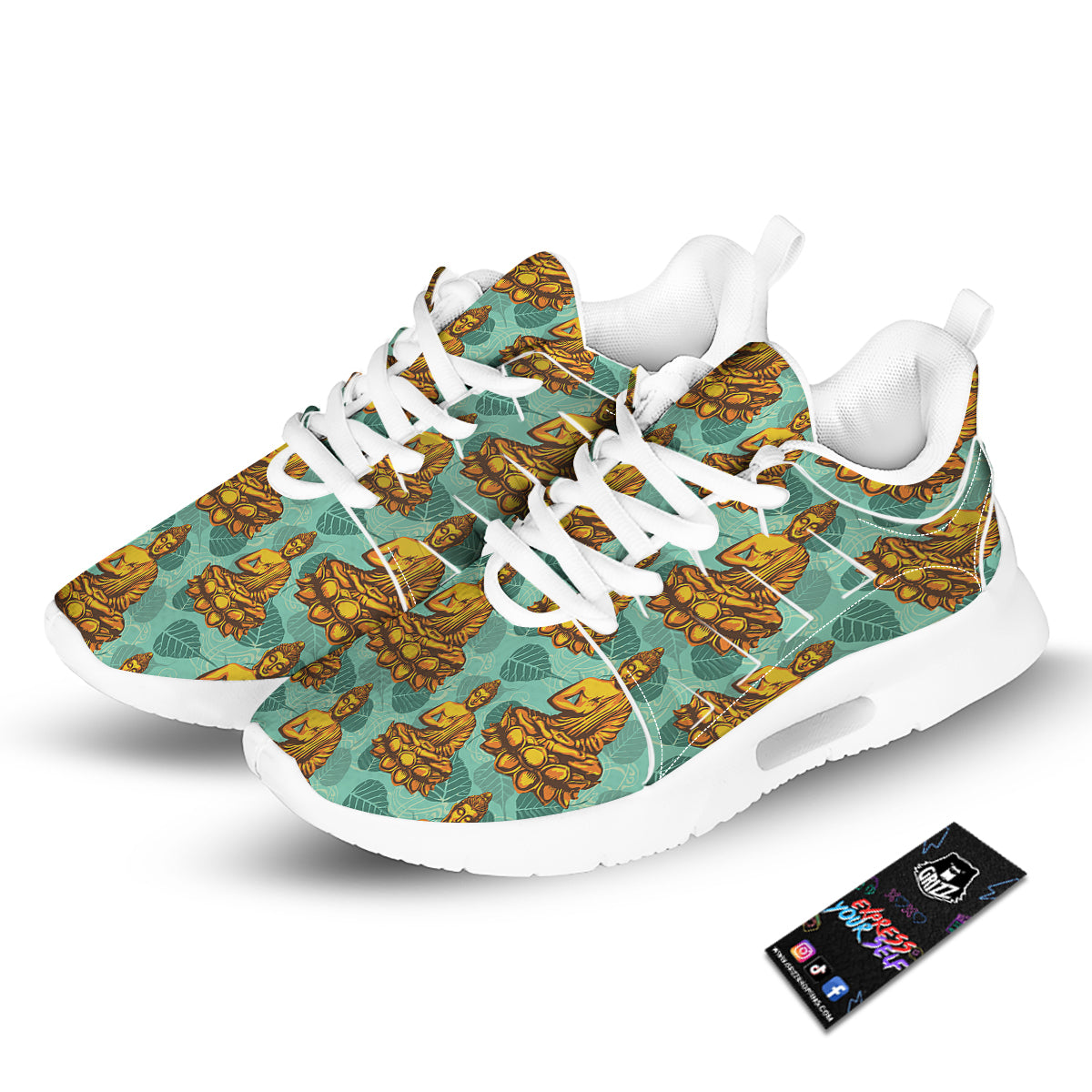 Buddha Sits On The Leaf Print Pattern Tennis Shoes-grizzshop
