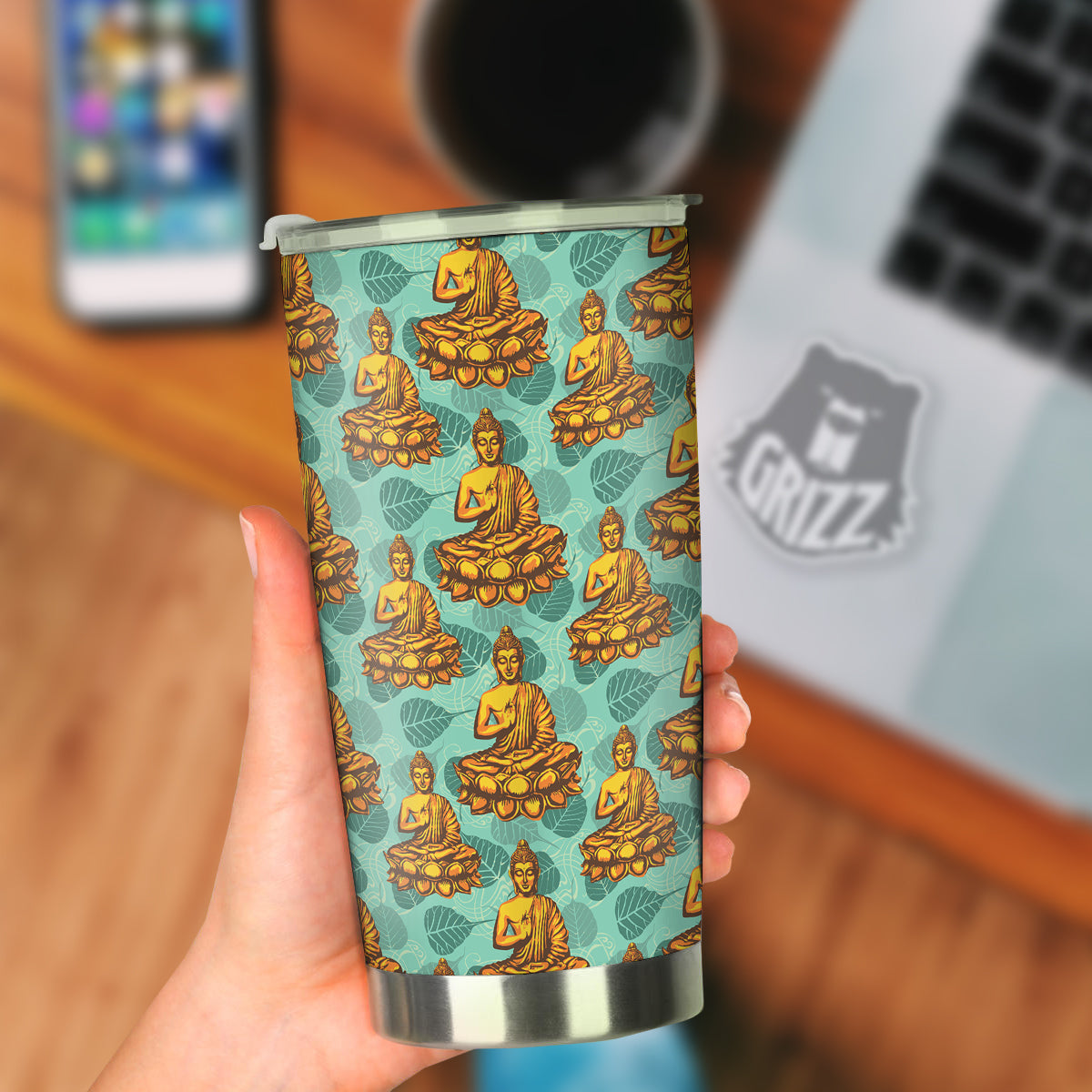 Buddha Sits On The Leaf Print Pattern Tumbler-grizzshop