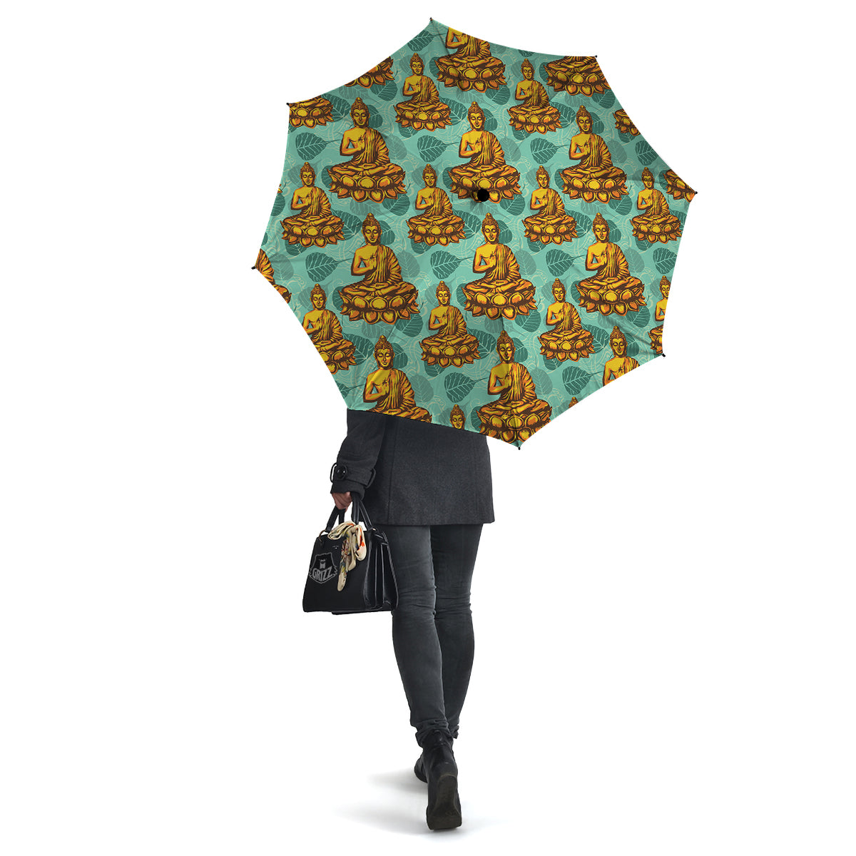 Buddha Sits On The Leaf Print Pattern Umbrella-grizzshop