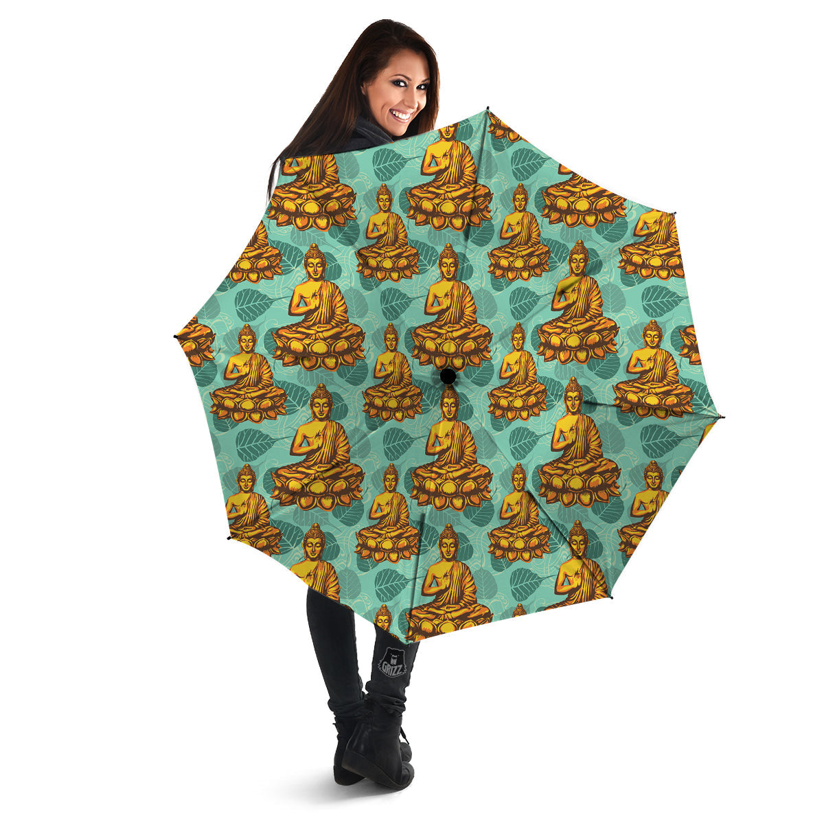 Buddha Sits On The Leaf Print Pattern Umbrella-grizzshop