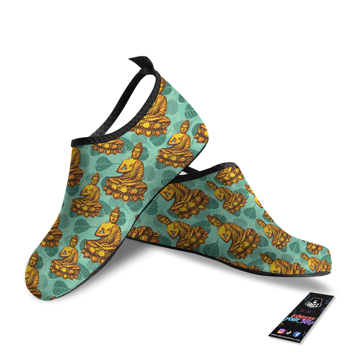 Buddha Sits On The Leaf Print Pattern Water Shoes-grizzshop