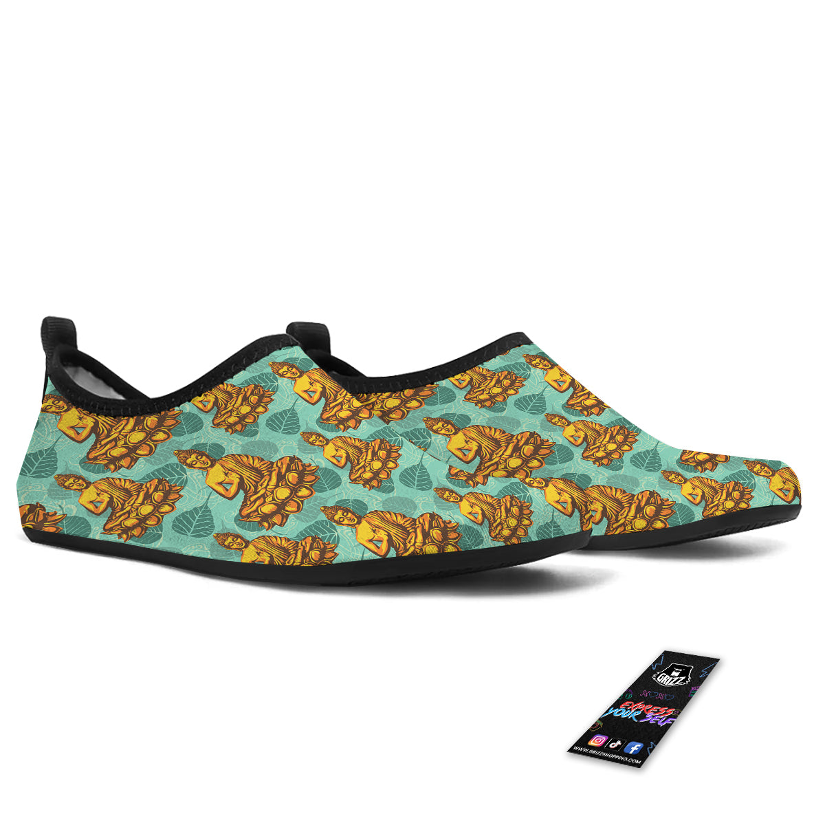 Buddha Sits On The Leaf Print Pattern Water Shoes-grizzshop