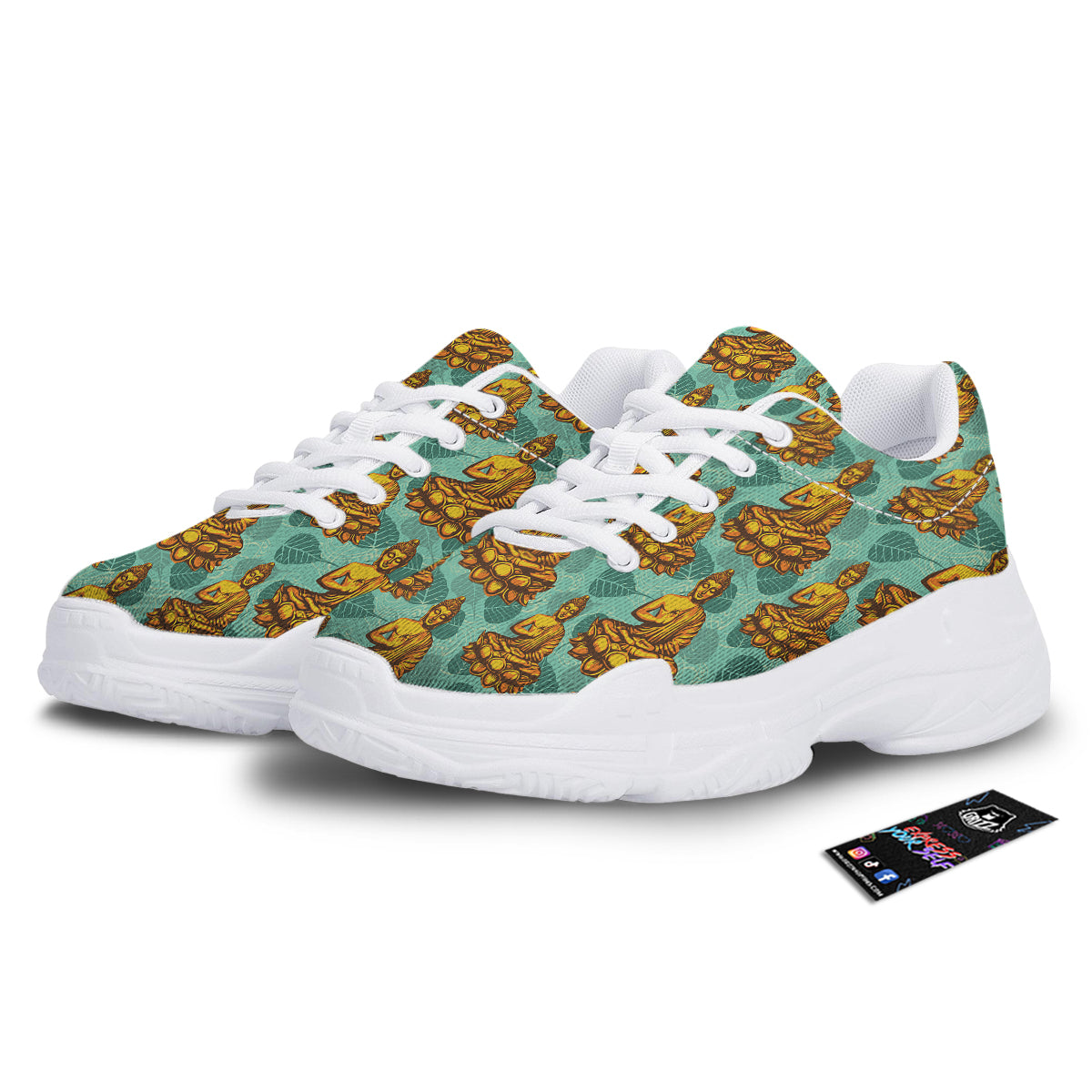 Buddha Sits On The Leaf Print Pattern White Chunky Shoes-grizzshop