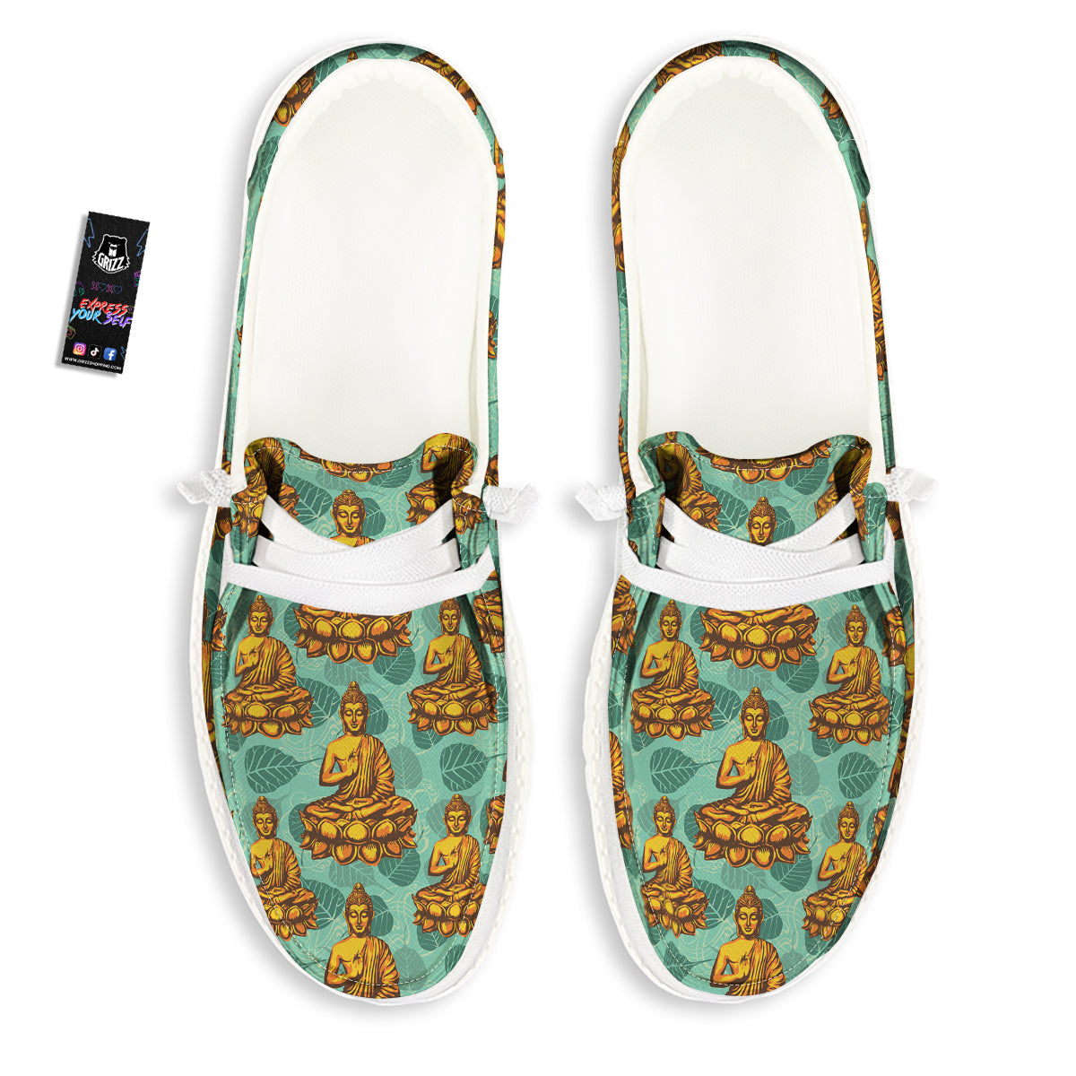 Buddha Sits On The Leaf Print Pattern White Loafers-grizzshop