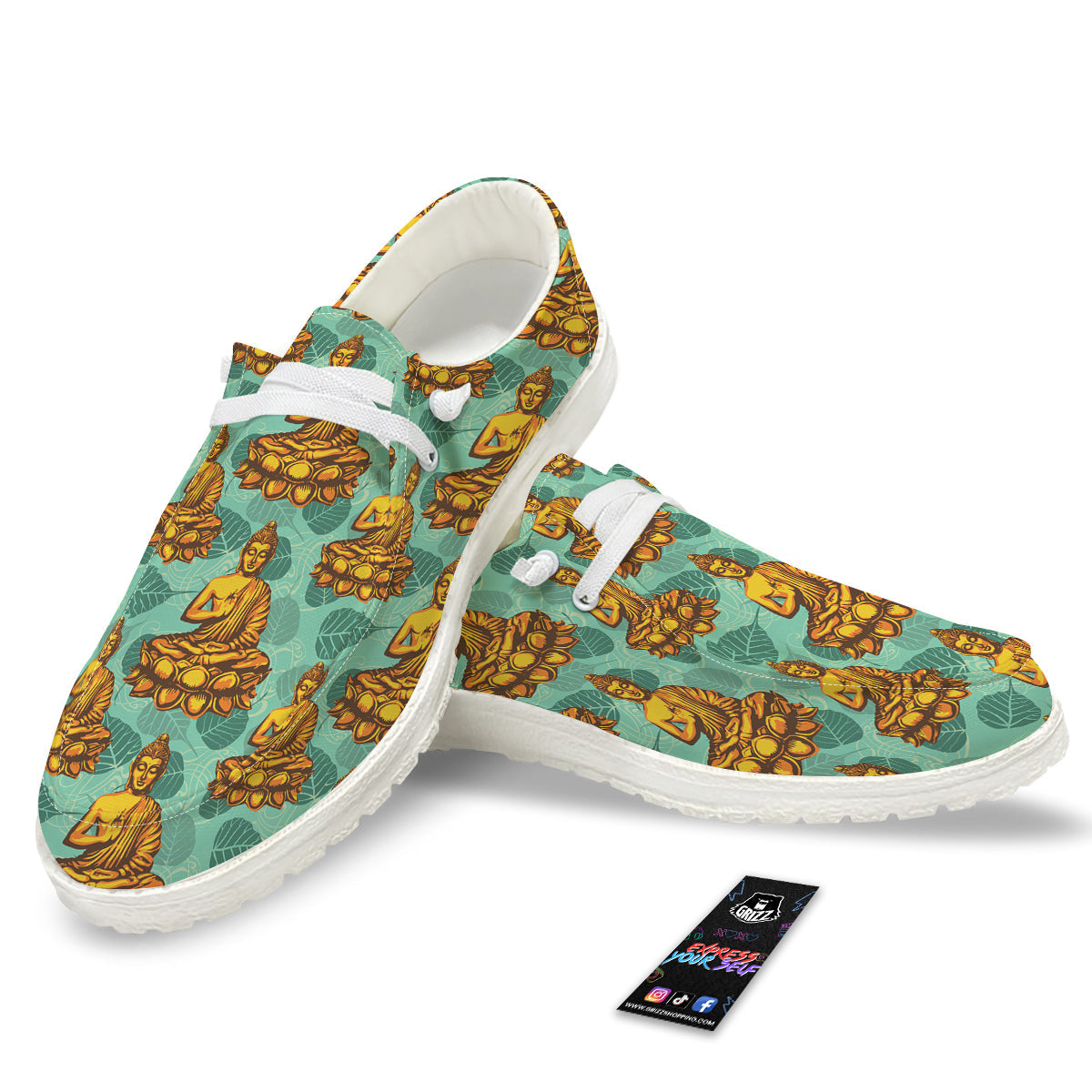 Buddha Sits On The Leaf Print Pattern White Loafers-grizzshop