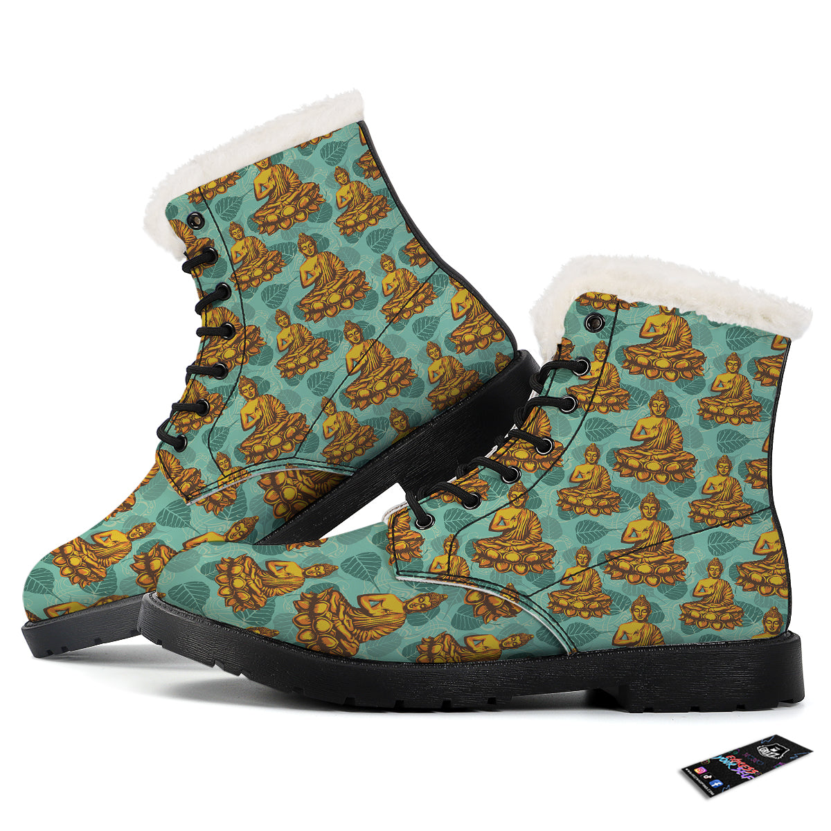 Buddha Sits On The Leaf Print Pattern Winter Boots-grizzshop