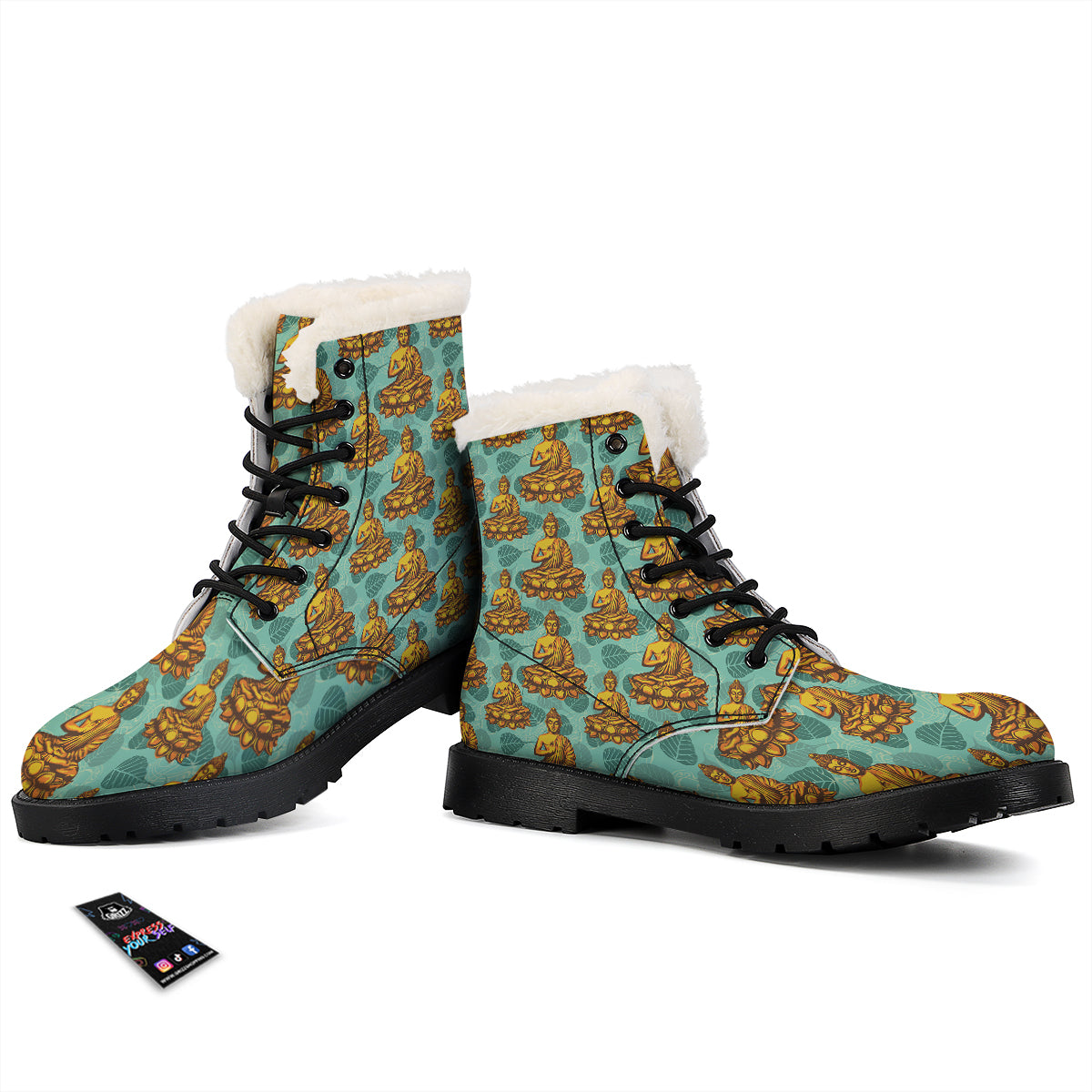 Buddha Sits On The Leaf Print Pattern Winter Boots-grizzshop