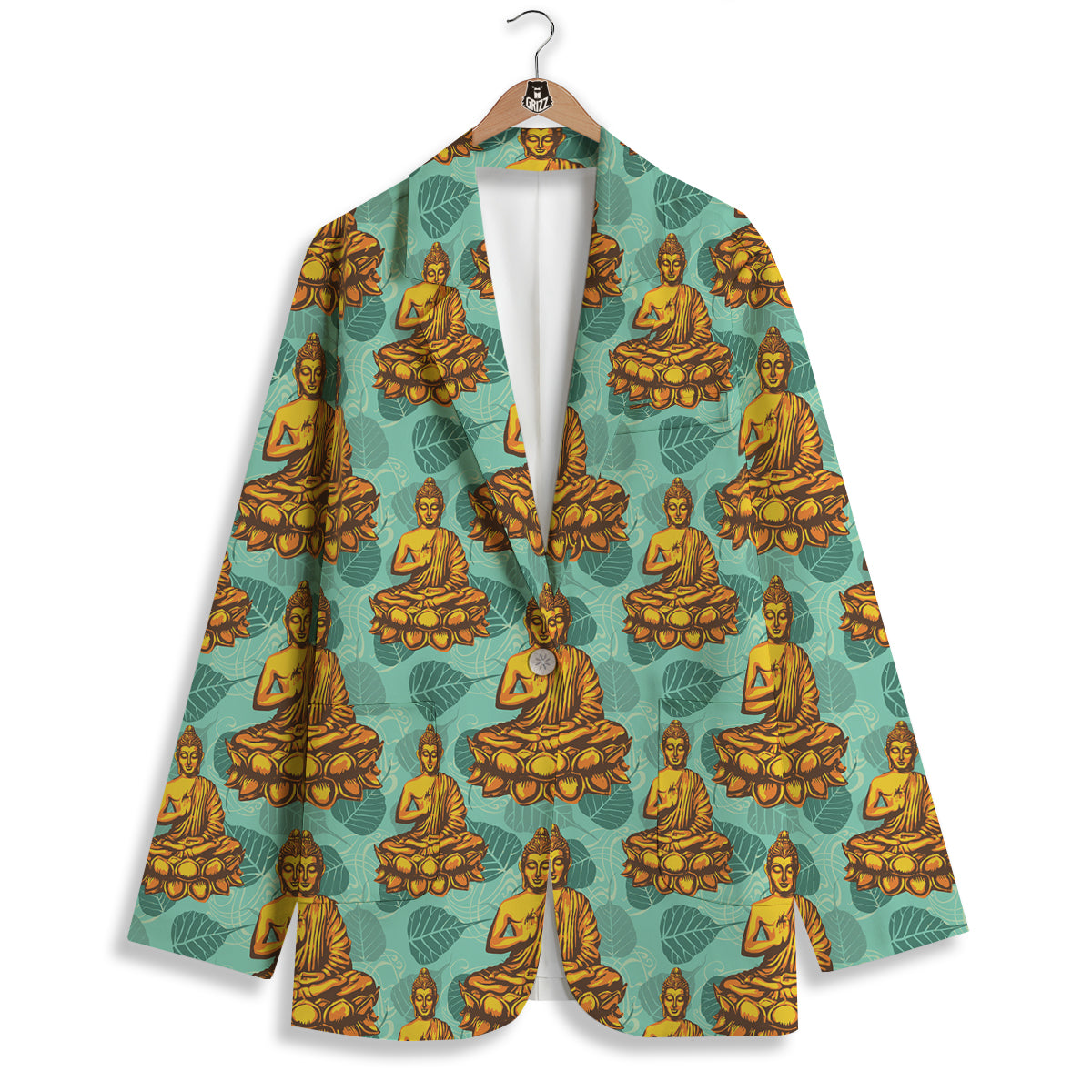 Buddha Sits On The Leaf Print Pattern Women's Blazer-grizzshop