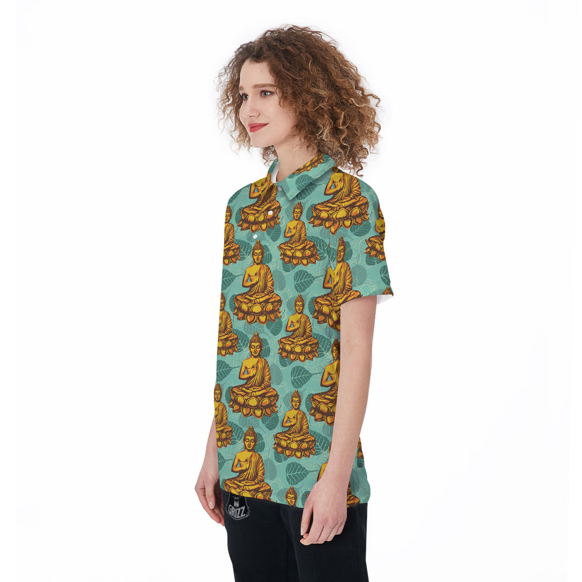 Buddha Sits On The Leaf Print Pattern Women's Golf Shirts-grizzshop