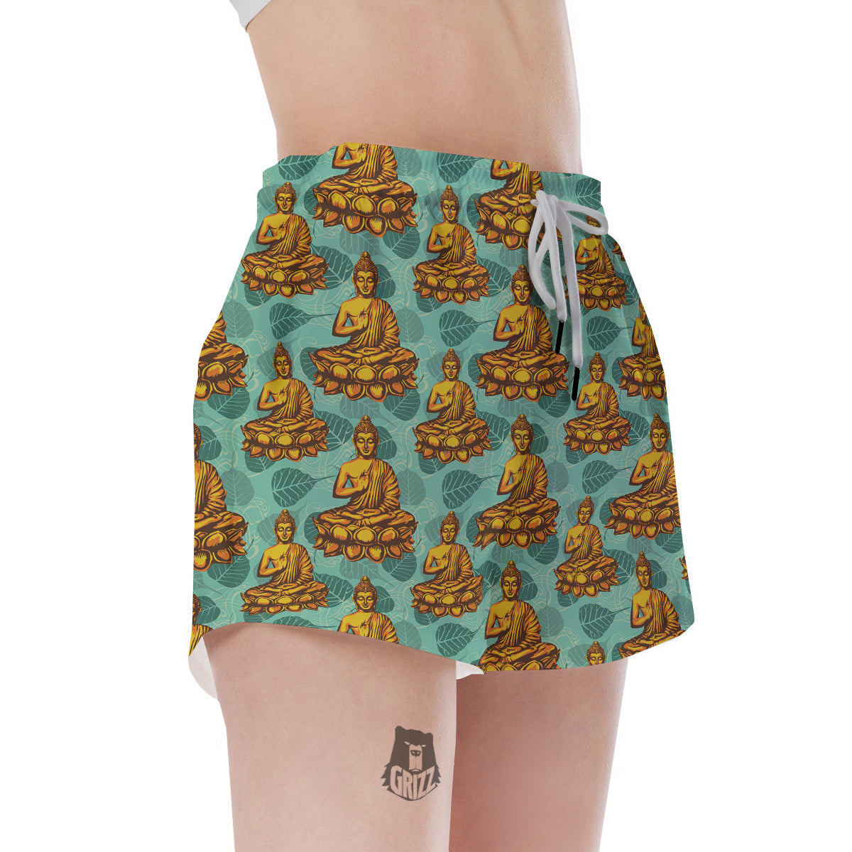 Buddha Sits On The Leaf Print Pattern Women's Shorts-grizzshop