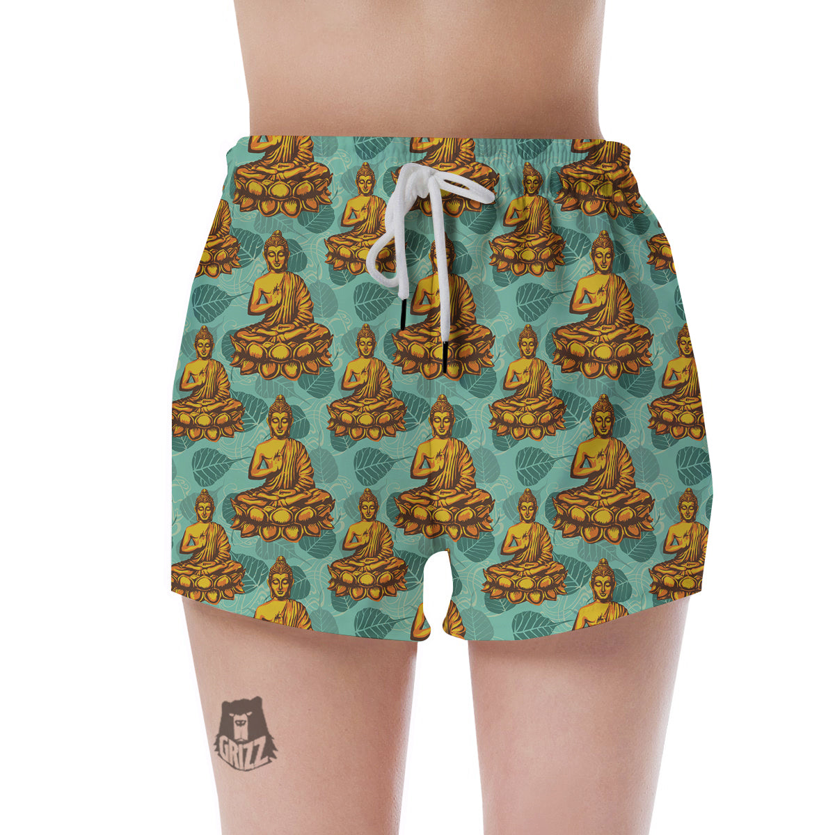 Buddha Sits On The Leaf Print Pattern Women's Shorts-grizzshop