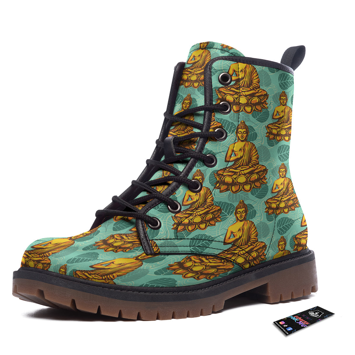 Buddha Sits On The Leaf Print Pattern Work Boots-grizzshop