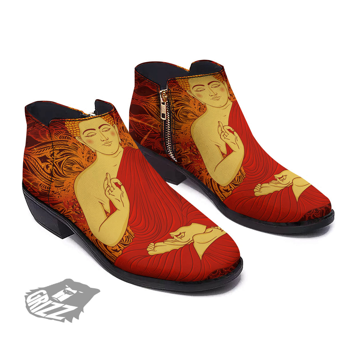 Buddha Statue Vintage Print Ankle Boots-grizzshop