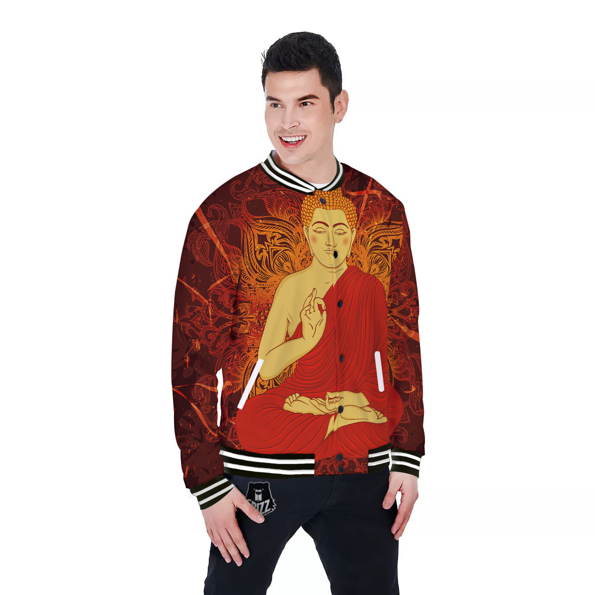 Buddha Statue Vintage Print Baseball Jacket-grizzshop