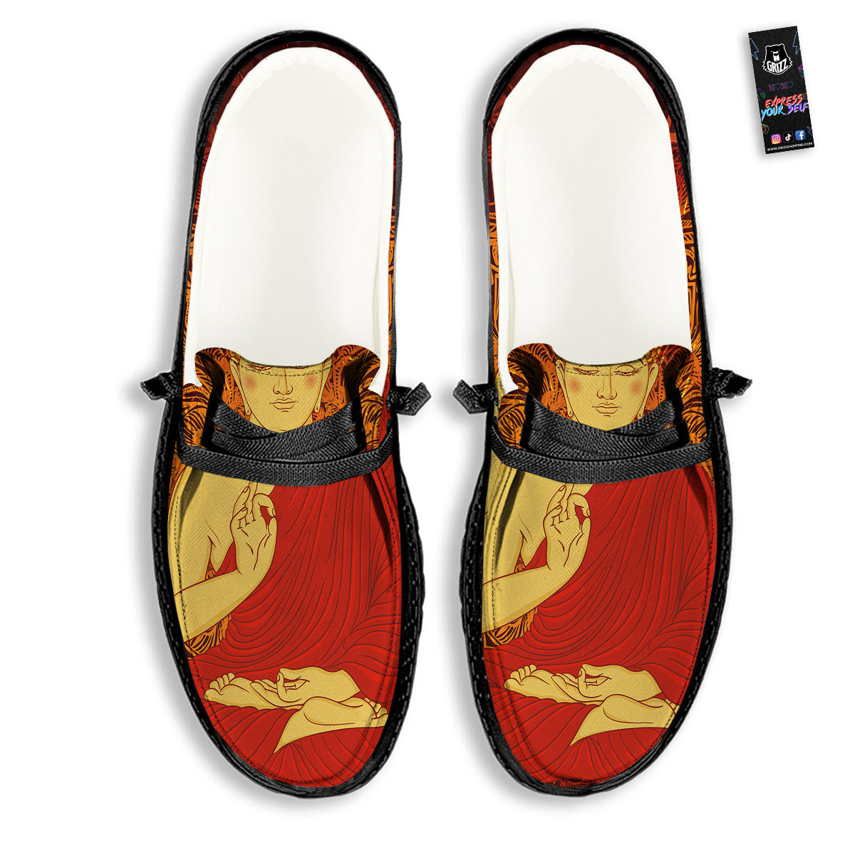 Buddha Statue Vintage Print Black Loafers-grizzshop