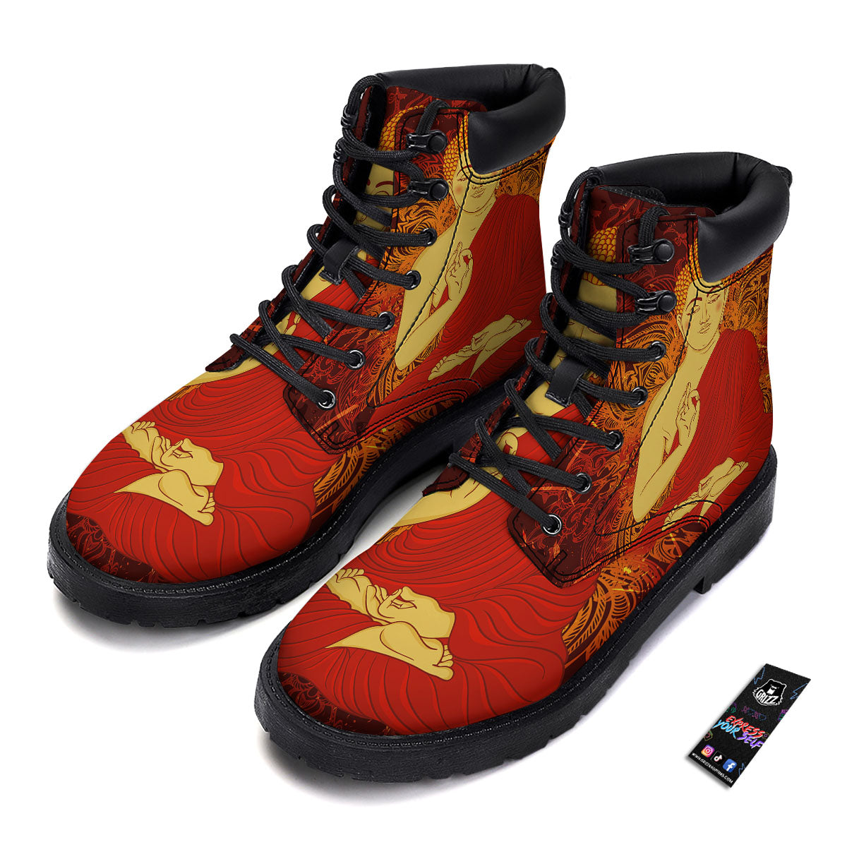 Buddha Statue Vintage Print Boots-grizzshop