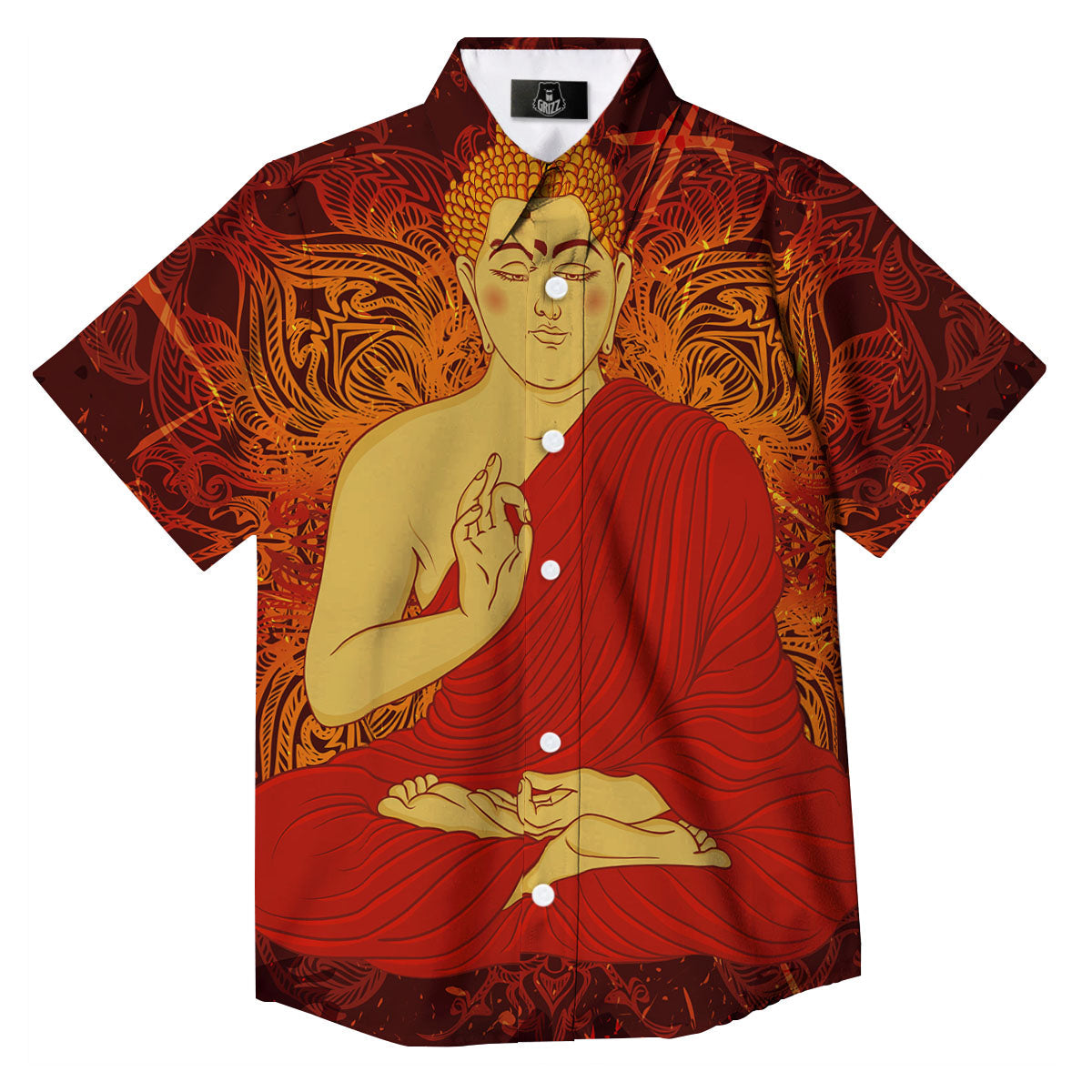 Buddha Statue Vintage Print Button Up Shirt-grizzshop