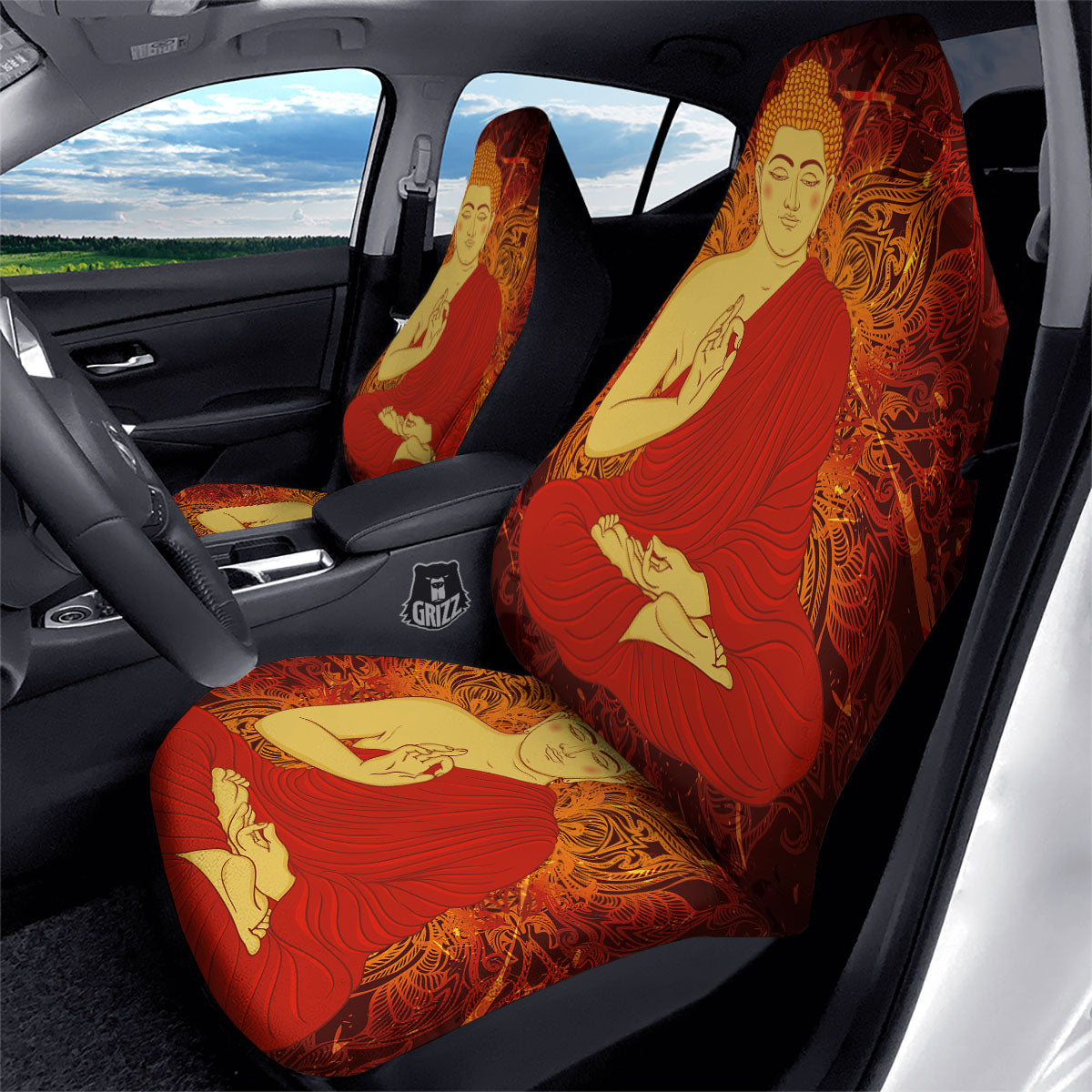 Buddha Statue Vintage Print Car Seat Covers-grizzshop