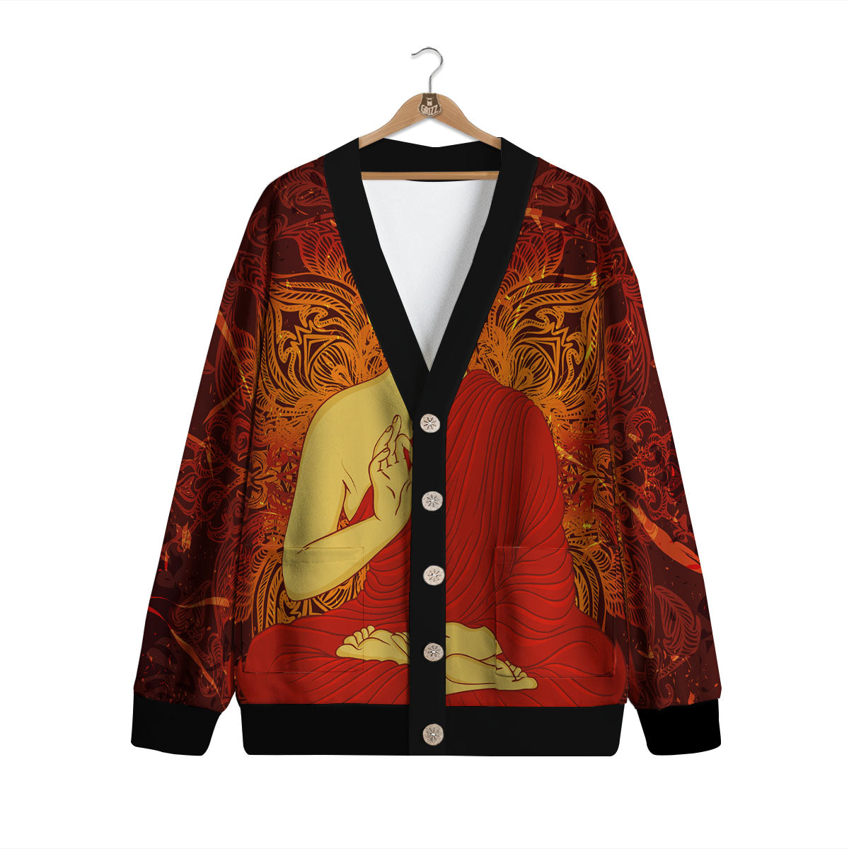 Buddha Statue Vintage Print Cardigan-grizzshop