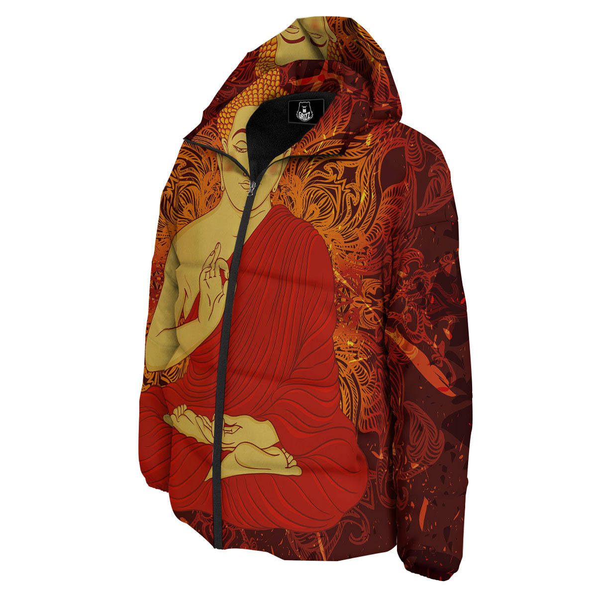 Buddha Statue Vintage Print Down Jacket-grizzshop