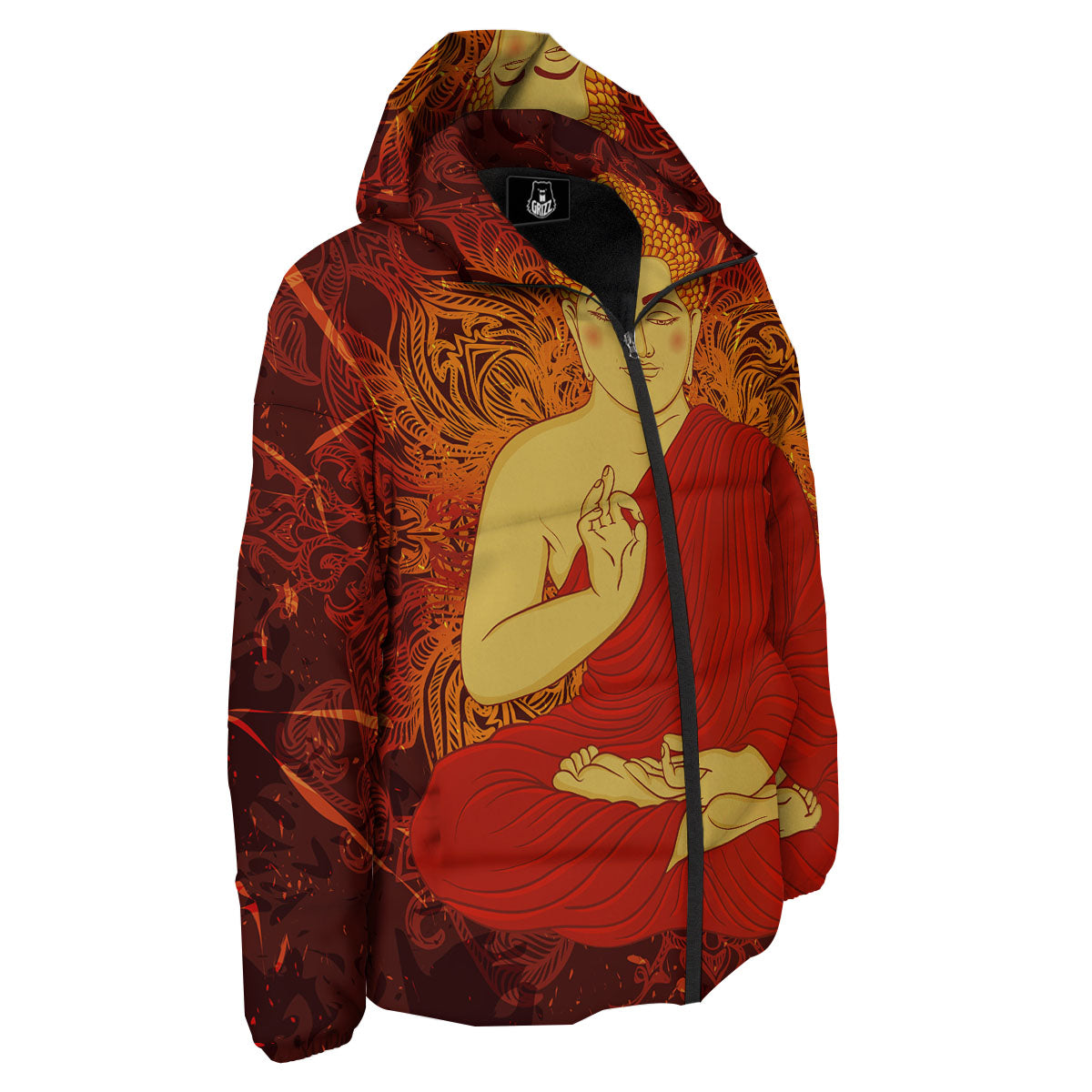 Buddha Statue Vintage Print Down Jacket-grizzshop