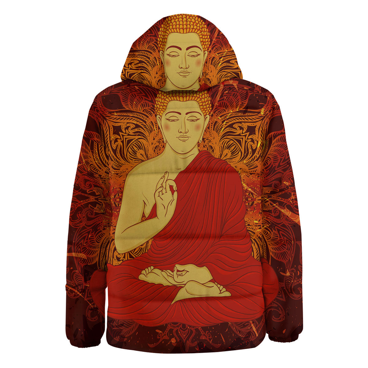 Buddha Statue Vintage Print Down Jacket-grizzshop