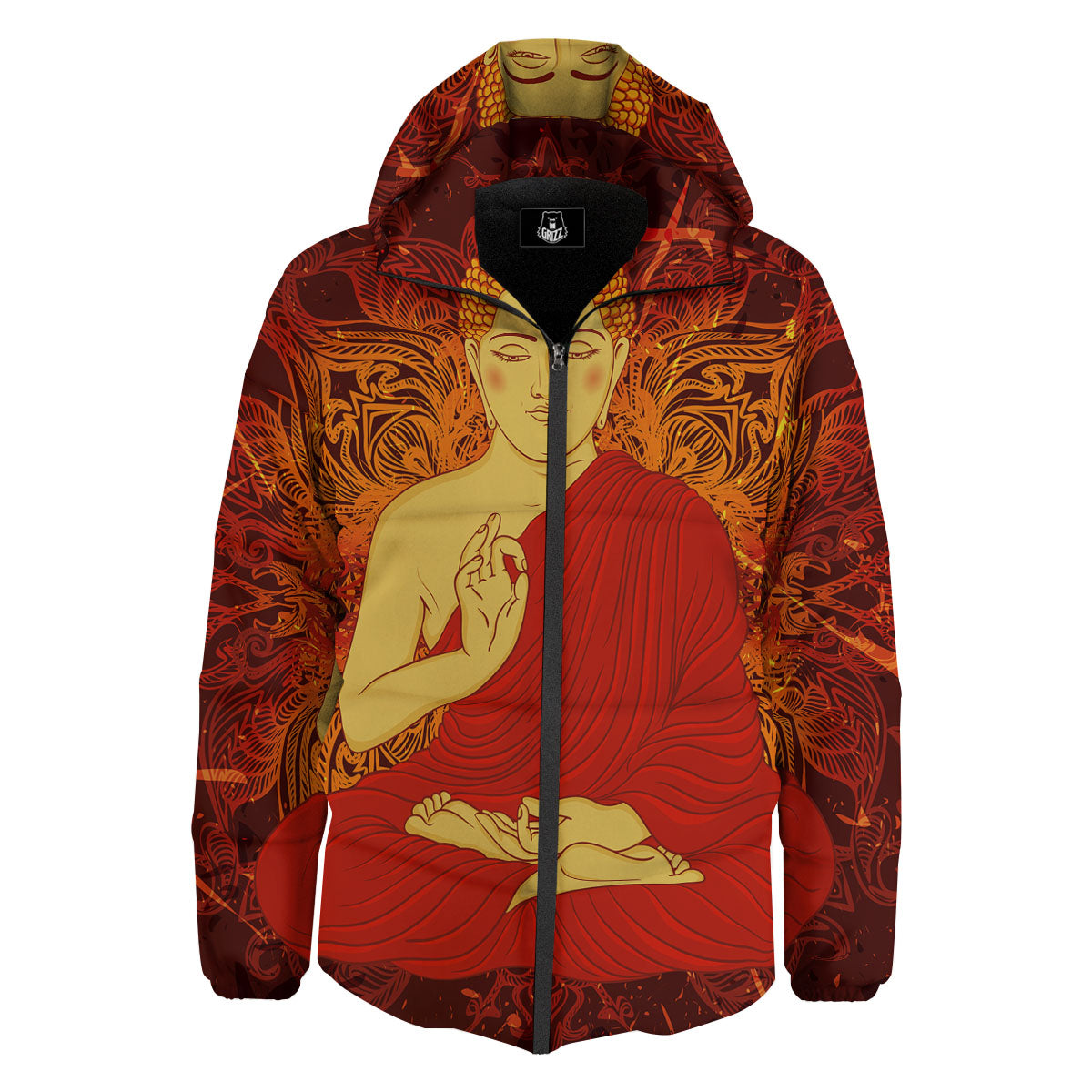 Buddha Statue Vintage Print Down Jacket-grizzshop