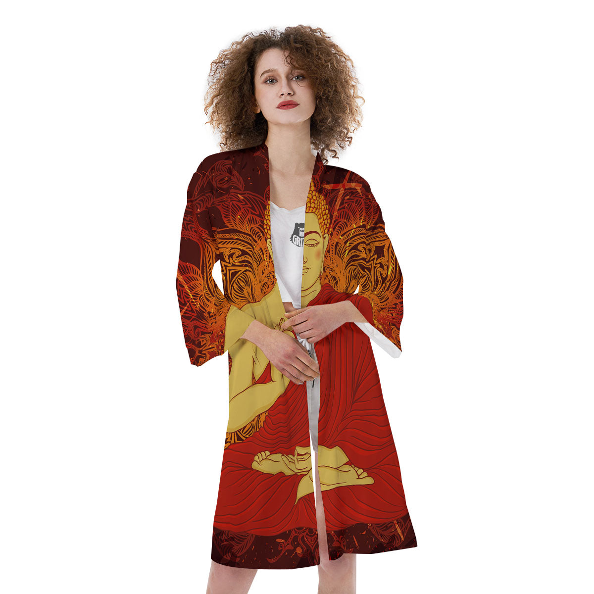 Buddha Statue Vintage Print Kimono-grizzshop