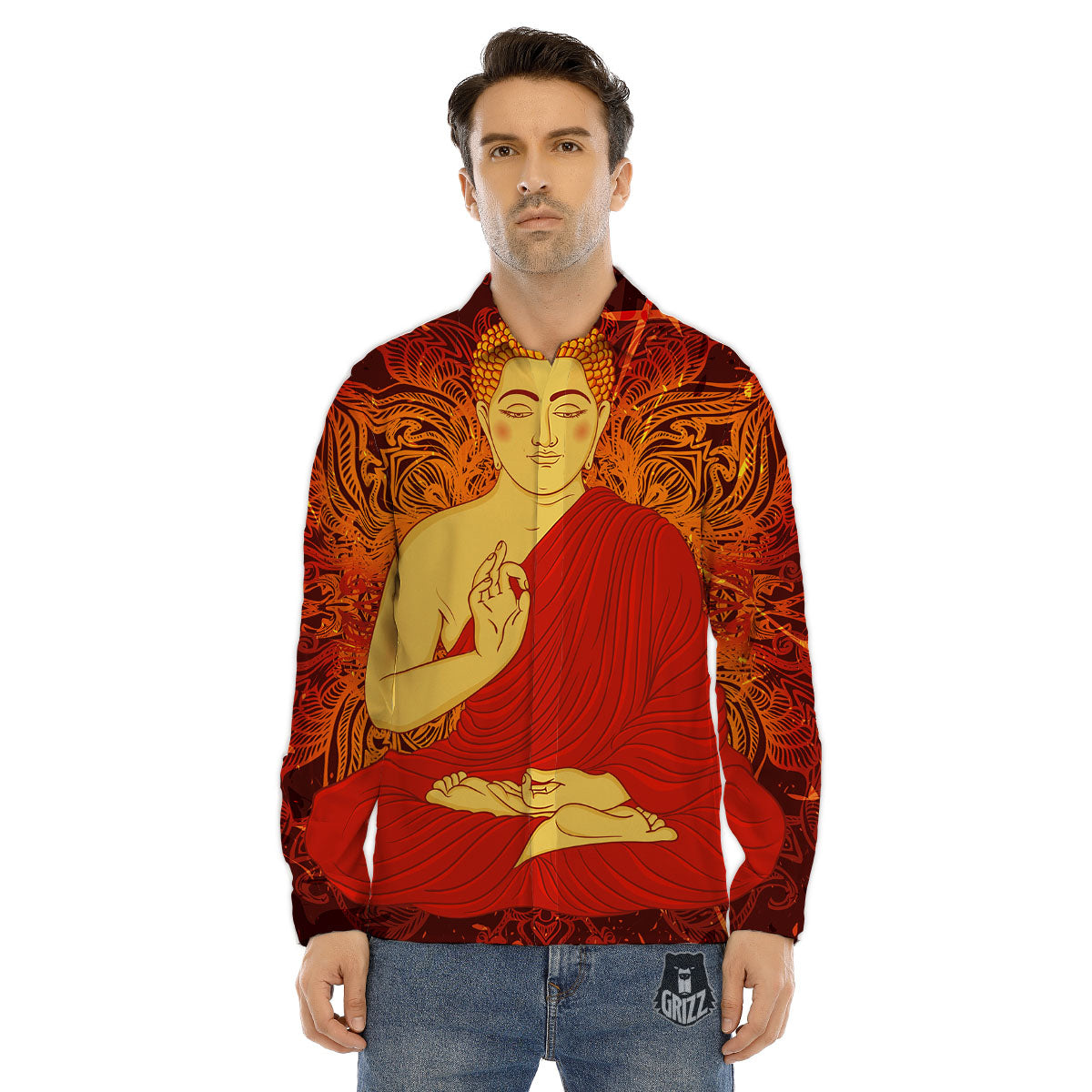Buddha Statue Vintage Print Men's Dress Shirts-grizzshop