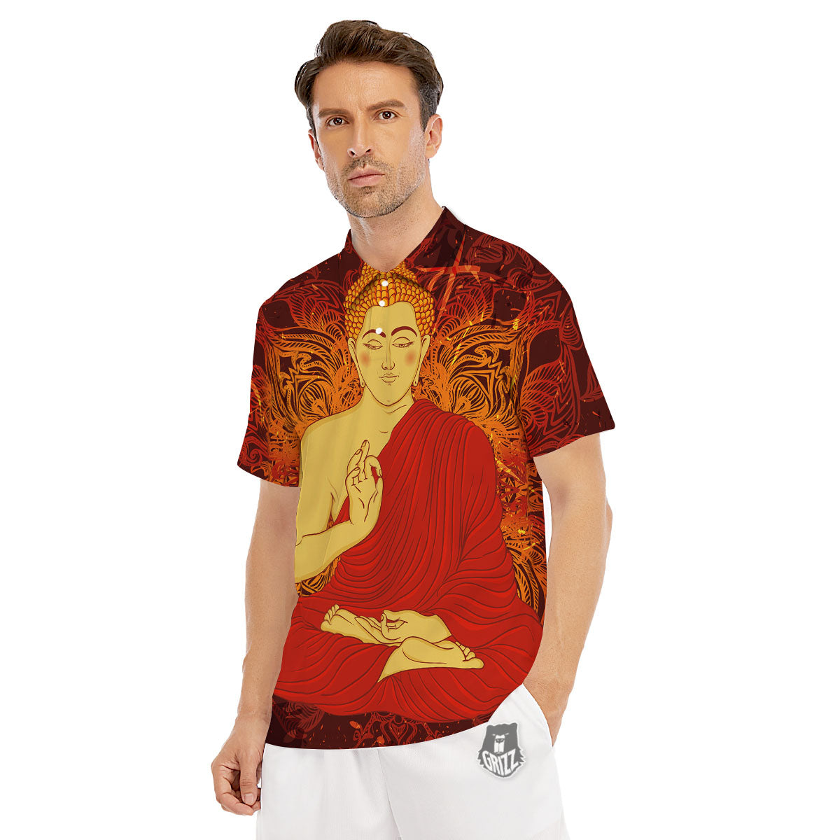Buddha Statue Vintage Print Men's Golf Shirts-grizzshop