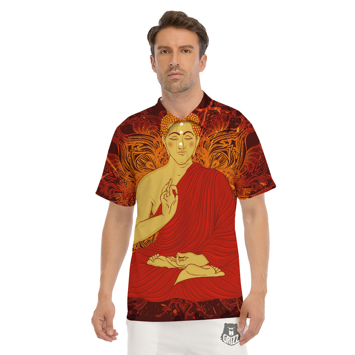 Buddha Statue Vintage Print Men's Golf Shirts-grizzshop